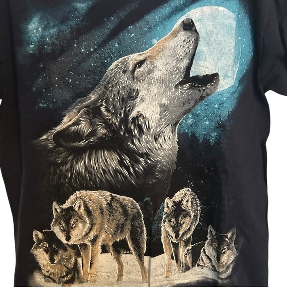 Vintage Wolf Pack Blue Moon Graphic T-Shirt Rare Big Print Wolves Nature Size L - Picture 3 of 4